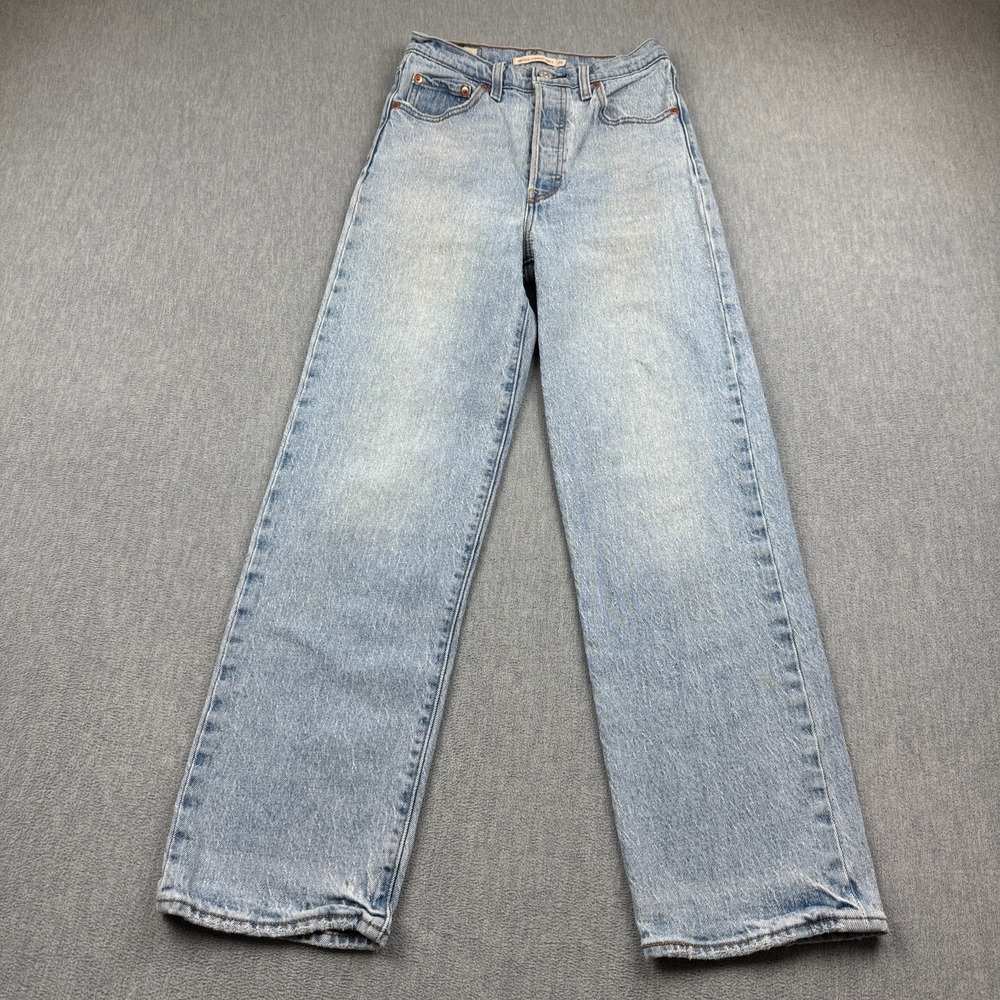 Levis Jeans Womens 25x28 Blue Ribcage Straight Ankle High Rise Denim Button Fly